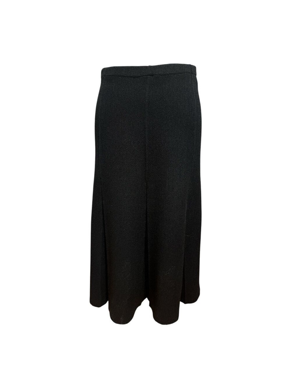 80s 2PC CASTLEBERRY KNIT BLACK JACKET W GOLD TONE TRIM & BUTTONS & PLEAT SKIRT - Picture 6 of 10